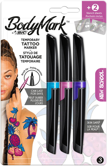Blister 3 marcadores bodymark New school + 2 plantillas para tatuajes Imagen principal del producto
