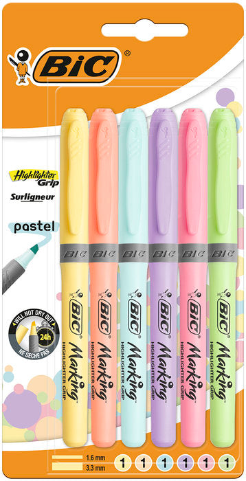 Marcador Bic Highlighter Grip Pastel Blister 6 Colores Surt | Bic | Pack 1 Unidades