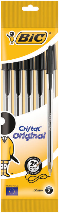 Bolígrafos Bic Cristal Medio Blister 5 unidades Negros