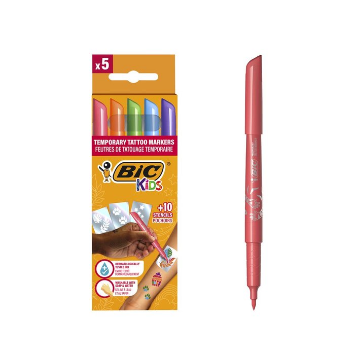 Rotulador Bic Kids Tattoo 5 Colores y 10 Plantillas Imagen principal del producto
