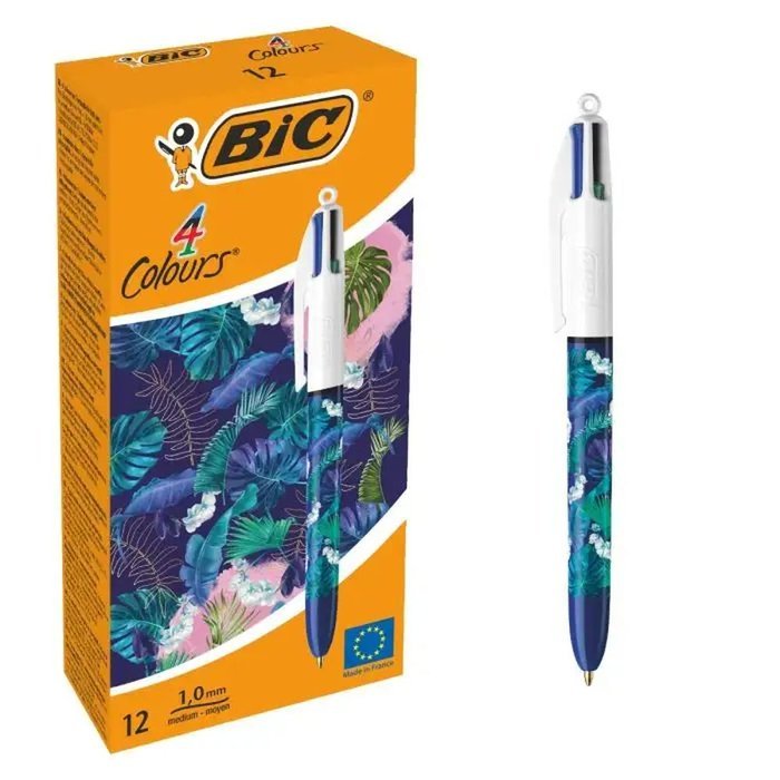 BOLIGRAFO BIC 4 COLORES BOTANICAL AZUL | 12 UNIDADES | (BIC)