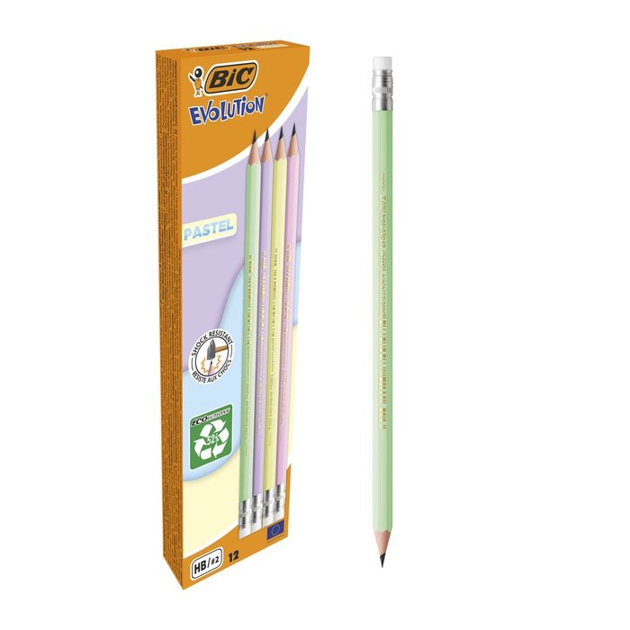 LAPIZ BIC EVOLUTION PASTEL CON GOMA | 12 UNIDADES | (BIC) Imagen principal del producto