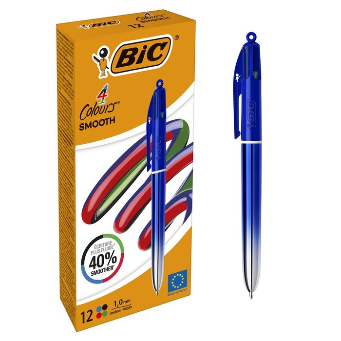 BOLIGRAFO BIC 4 COLORES SMOOTH AZUL | 12 UNIDADES | (BIC)