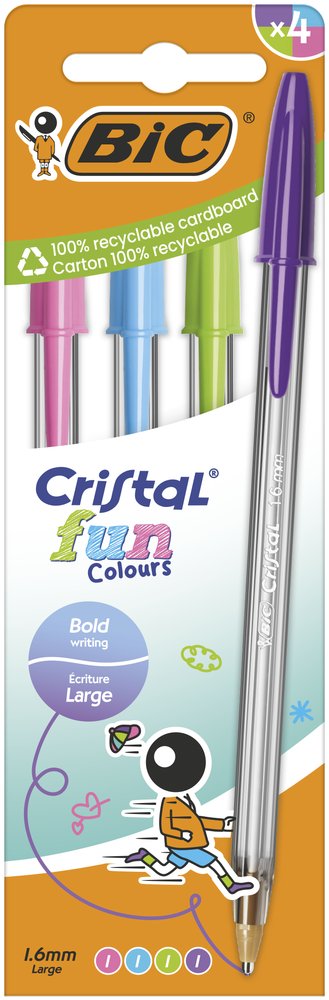 BLISTER 4 BOLIGRAFO BIC CRISTAL LARGE FUN COLORES SURTIDOS | 1 UNIDADES | (BIC) Imagen principal del producto