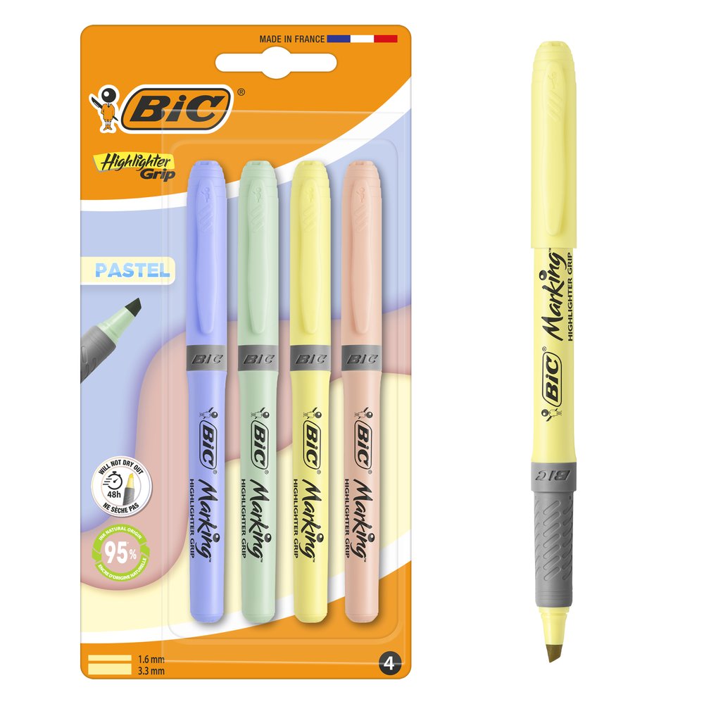 Marcador Bic Highlighter Grip Pastel Blister 4 Colores Imagen principal del producto