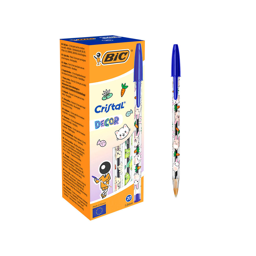 Bolígrafo BIC Cristal Decor azul, pack 20 unidades