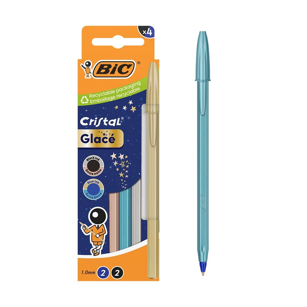 Blister 4 Bolígrafos Bic Cristal Glace 4 Colores Surtidos