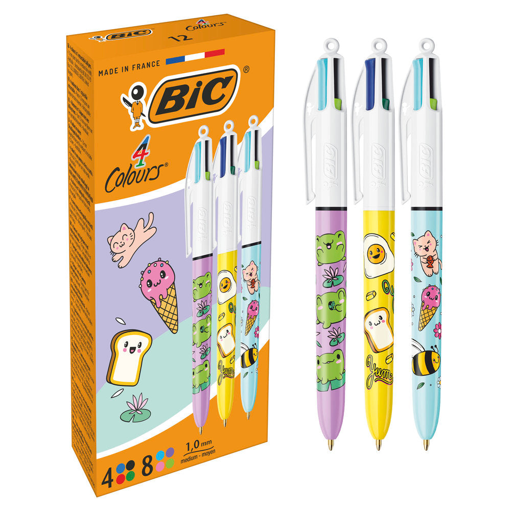 Bolígrafo Bic 4 Colores Kawaii, caja de 12 unidades