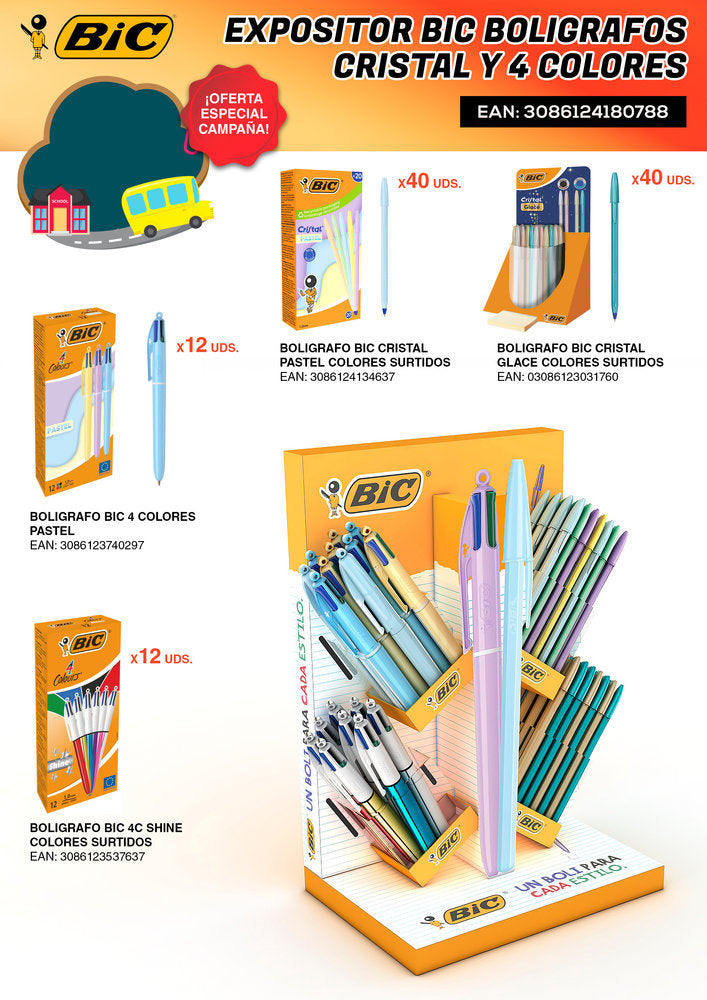 Expositor Bic Boligrafo 4 Colores y Cristal