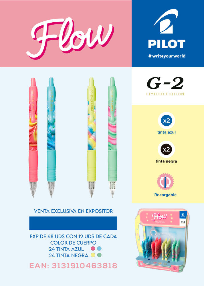 Expositor 48 Bolígrafos Pilot G2 Flow Colores Surtidos