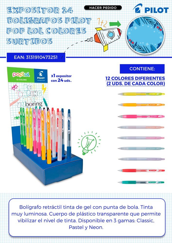 Expositor 24 Bolígrafos Pilot Pop Lol Colores Surtidos Imagen principal del producto