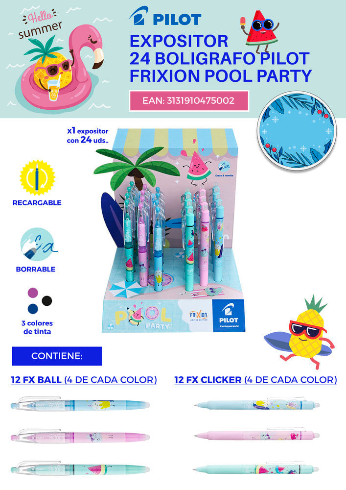 Expositor 24 Bolígrafos Pilot Frixion Pool Party