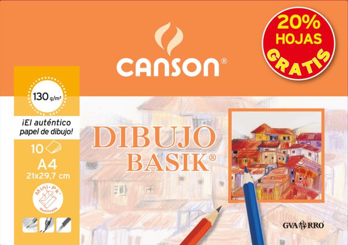 Minipack 10 láminas dibujo basik liso A4 21X29,7cm 130g. 20% de hojas gratis Imagen principal del producto