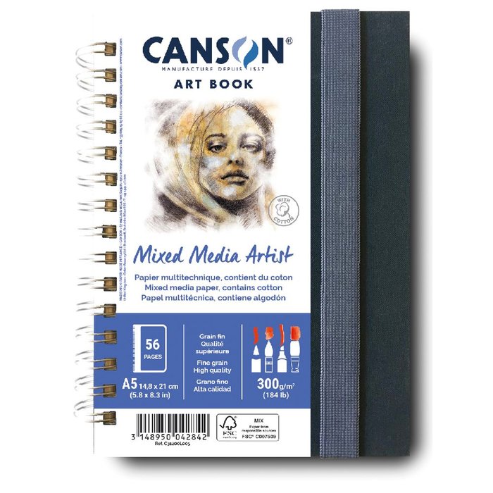 Cuaderno canson mix media artist 14,8x21 (retrato) 28h 300g grano fino