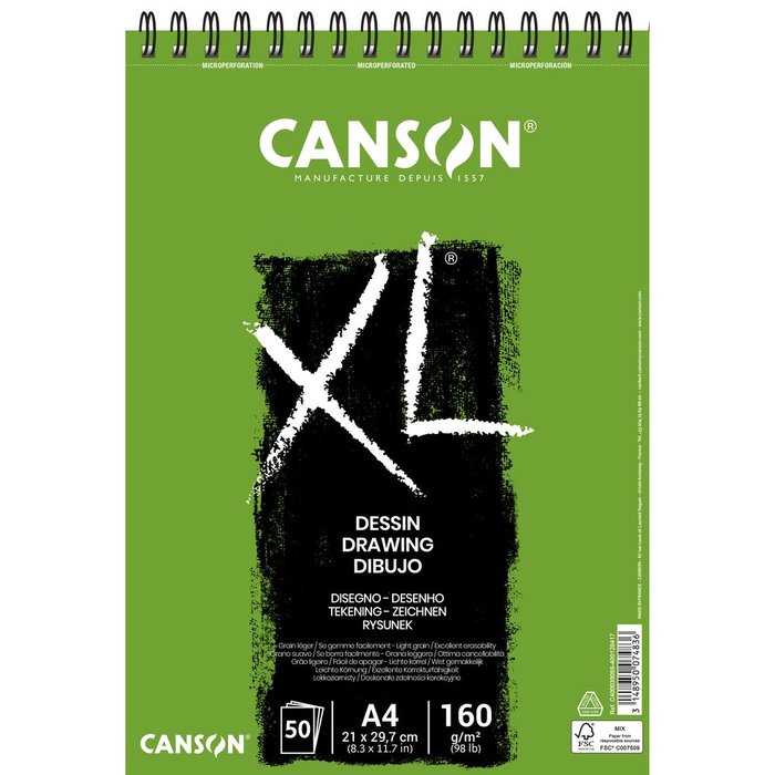bloc espiral microperforado Canson XL dessin A4 50 hojas 160 gramos