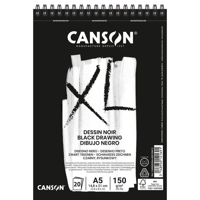 Bloc espiral microperferado canson xl negro a5 20h 150g Imagen principal del producto