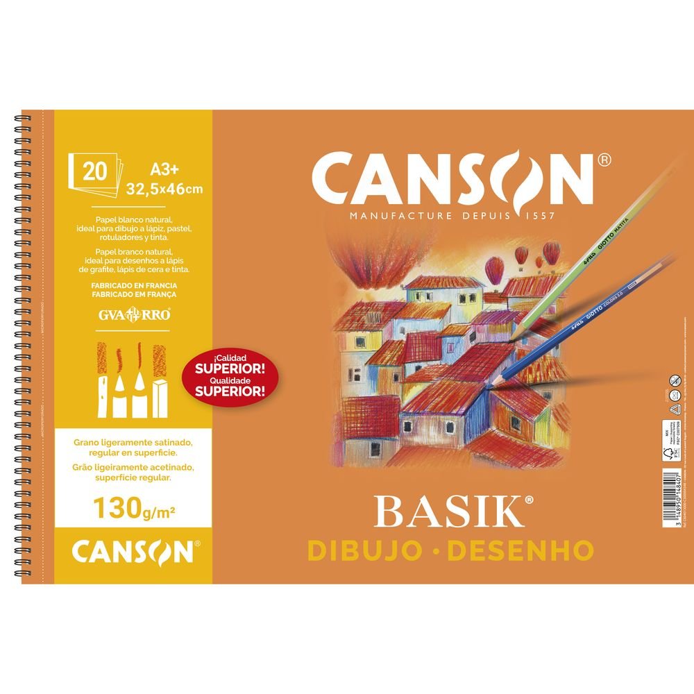 Bloc dibujo espiral Basik espiral A3+ 20h 130 g Canson Guarro Imagen principal del producto