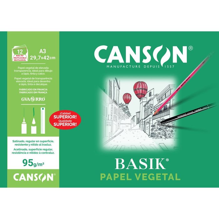MINIPACK 12H A3 PAPEL VEGETAL | 1 UNIDADES | (GUARRO & CANSON) Imagen principal del producto