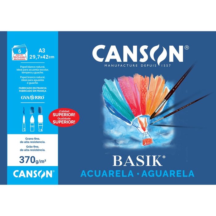 MINIPACK A3 6H LAMINAS BASIK ACUARELA 370GR | 1 UNIDADES | (GUARRO & CANSON)