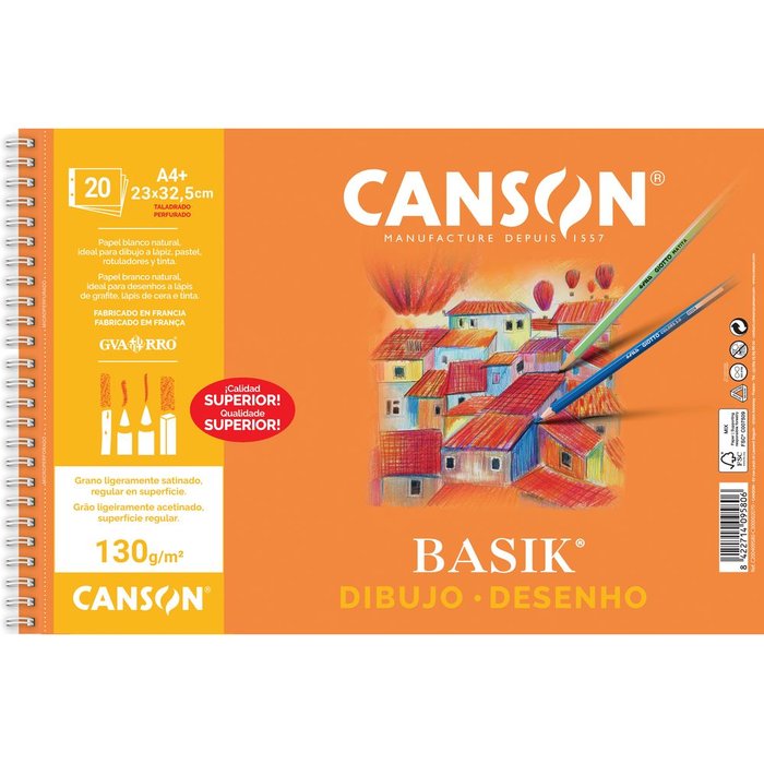 Bloc Dibujo Guarro Basik 20H A4 Espiral Canson