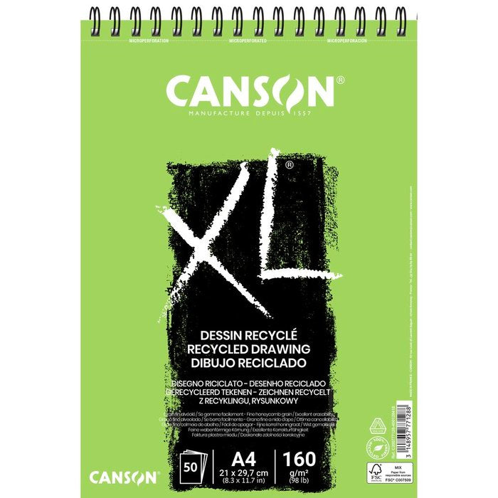 bloc espiral microperforado canson XL reciclado A4 50 hojas 160 gramos