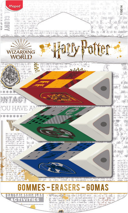 Blister 3 Goma Borrar Harry Potter MAPED para escolares