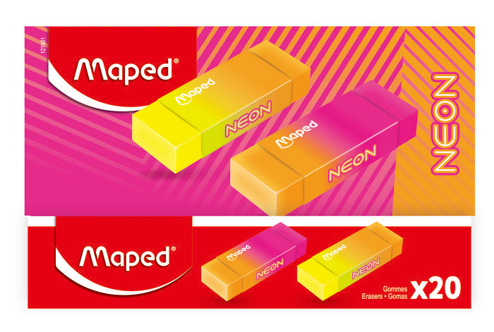 Expositor 20 Gomas de Borrar Neón Colores Surtidos MAPED CREATIV