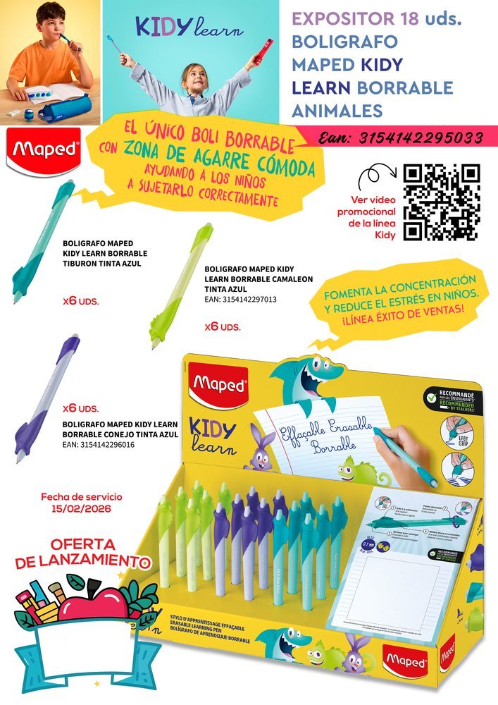Expositor 18 Bolígrafos Maped Kidy Learn Borrables Animales