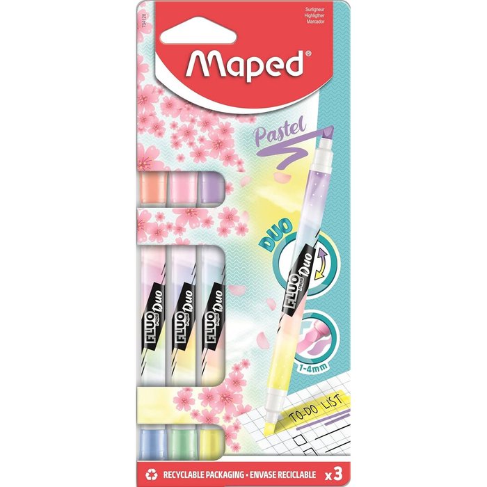Blister 3 Marcadores Fluorescentes Pastel Fluo Duo Imagen principal del producto