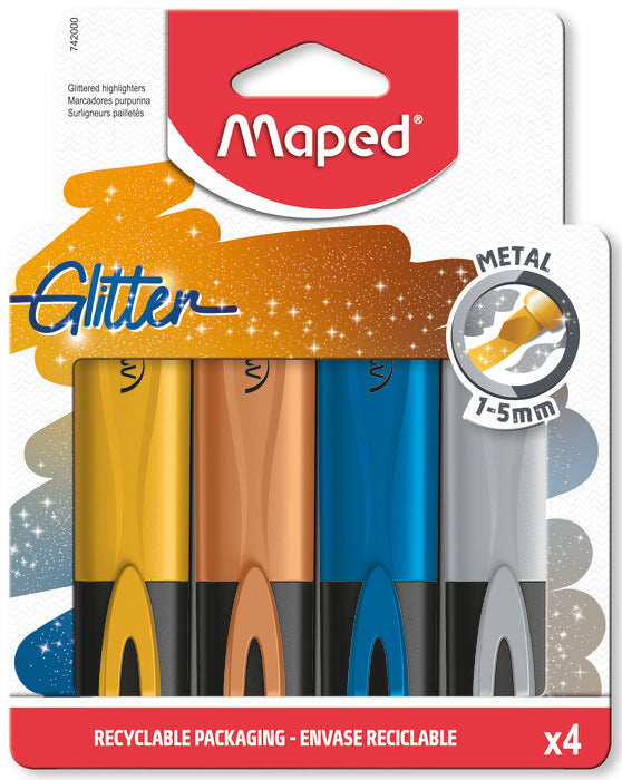 Marcador Maped Fluo Glitter 4 Colores Surtidos | Maped | Pack 1 Unidades
