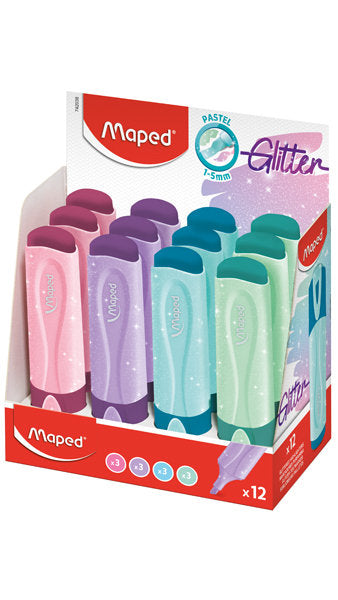 Expositor 12 Marcador Maped Glitter Fluo Pep´S Pastel | Maped | Pack 12 Unidades