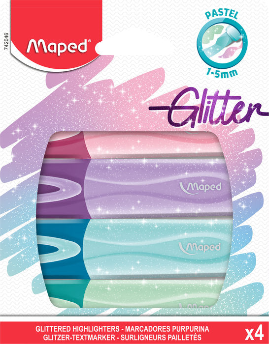 Marcador Maped Glitter Fluo Pep´S 4 Colores Pastel | Maped | Pack 1 Unidades