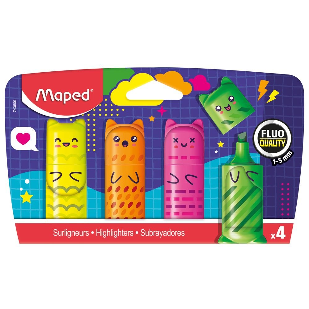 Marcador Maped Mini Fluo Kawai 4 Colores Fluor Imagen principal del producto