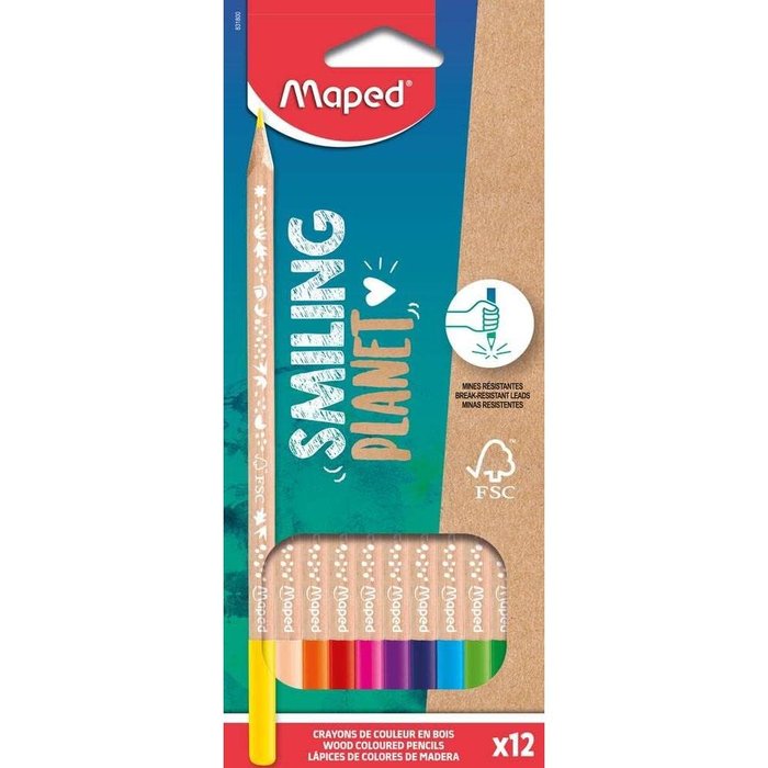 LAPIZ MAPED FSC 100% SMILING PLANET 12 COLORES SURTIDOS | 1 UNIDADES | (MAPED)