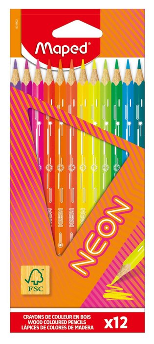 BLISTER 12 LAPICES NEON FSC 100% ESTUCHE DE CARTON SURTIDOS | 1 UNIDADES | (MAPED)