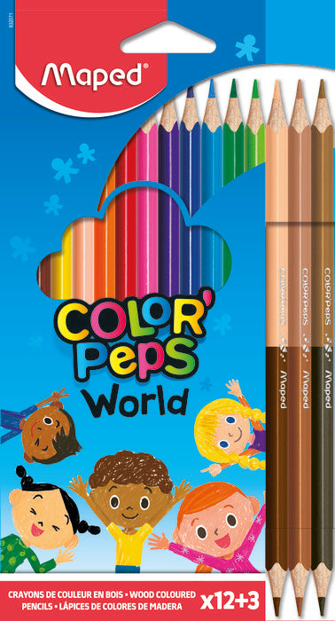 LAPIZ MAPED COLOR'PEPS 12 COLORES + 3 TONOS PIEL ESTUCHE CA | 12 UNIDADES | (MAPED)