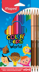 LAPIZ MAPED COLOR'PEPS 12 COLORES + 3 TONOS PIEL ESTUCHE CA | 12 UNIDADES | (MAPED)
