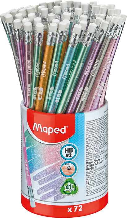 BOTE 72 LAPIZ GRAFITO MAPED HB PLASTICO GLITTER CON GOMA | 72 UNIDADES | (MAPED) Imagen principal del producto