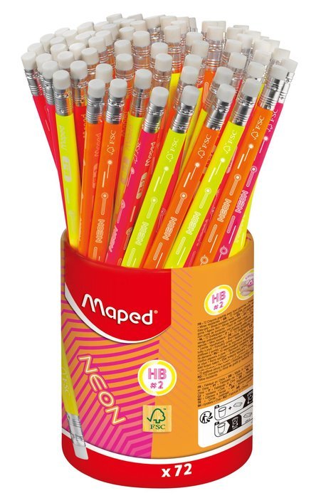 BOTE 72 LAPIZ DE GRAFITO FSC NEON CON GOMA HB SURTIDOS | 72 UNIDADES | (MAPED)