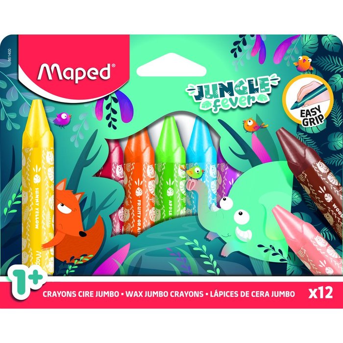 LAPIZ CERA MAPED JUMBO JUNGLE FEVER 12 COLORES SURTIDOS | 12 UNIDADES | (MAPED) Imagen principal del producto
