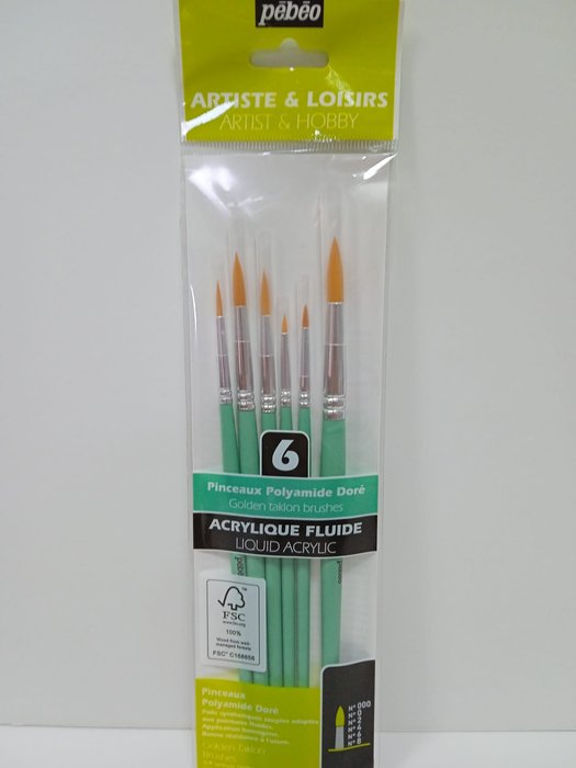 BOLSA 6 PINCELES MANGO CORTO POLIAMIDA DORADA REDONDO SURTI | PEBEO | 1 UNIDAD | 3167869523112