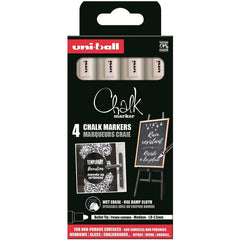 Marcador Uni Chalk Tiza Liquida Pwe-5M Blister 4 Uds Blanco | Uni-Ball | Pack 1 Unidades