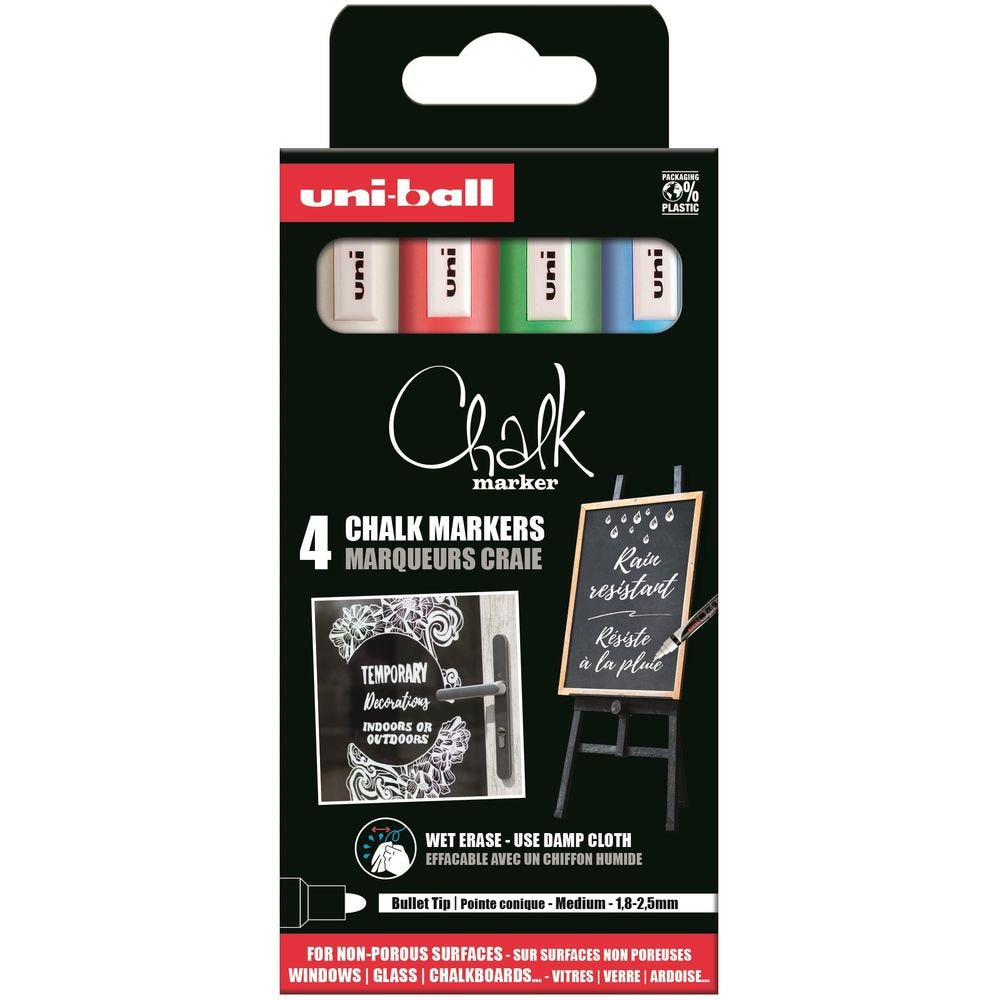 Marcador Uni Chalk Tiza Liquida Pwe-5m 4 Colores Básicos Marca Uni-Ball Imagen principal del producto