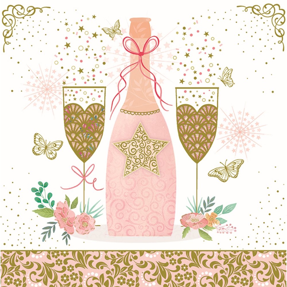 Tarjeta Felicitación Arabesco Botella y Copas Pictura 16x16 cm