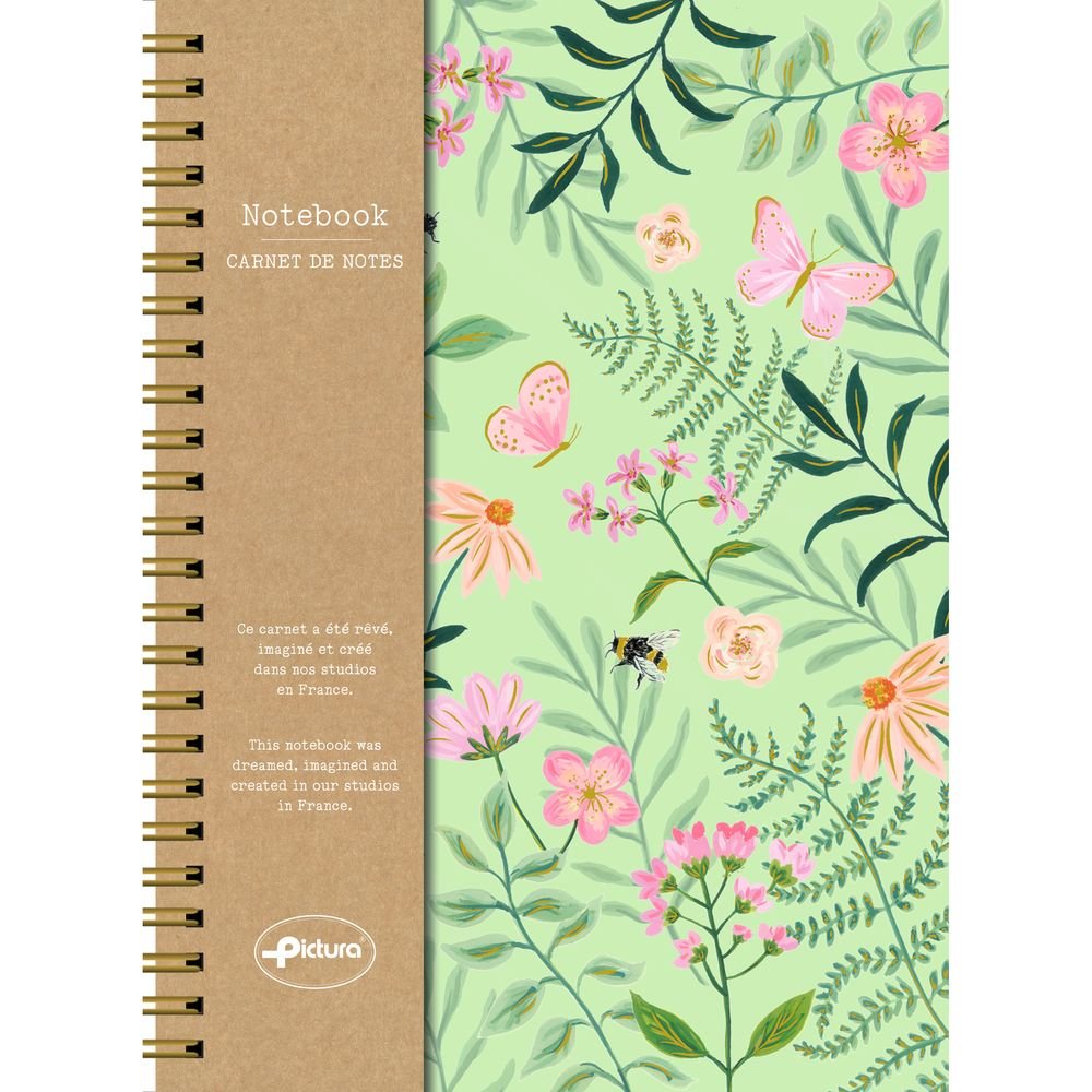 Cuaderno A5 Espiral Naturelles Flores Mariposas PICTURA