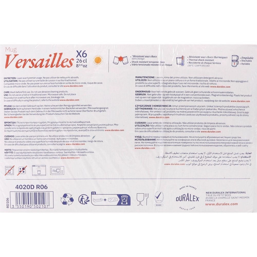 Taza apilable 26cl ámbar Versailles Duralex, pack 6 unidades