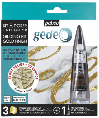 Kit para dorar 3 hojas efecto espejo oro + mixtion Pebeo