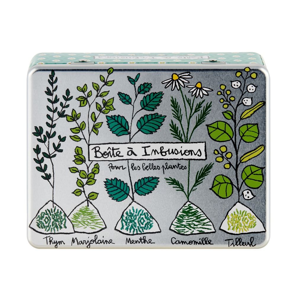 Caja metálica de infusiones con compartimentos Bellas Plantas marca DERRIERE LA PORTE Imagen principal del producto