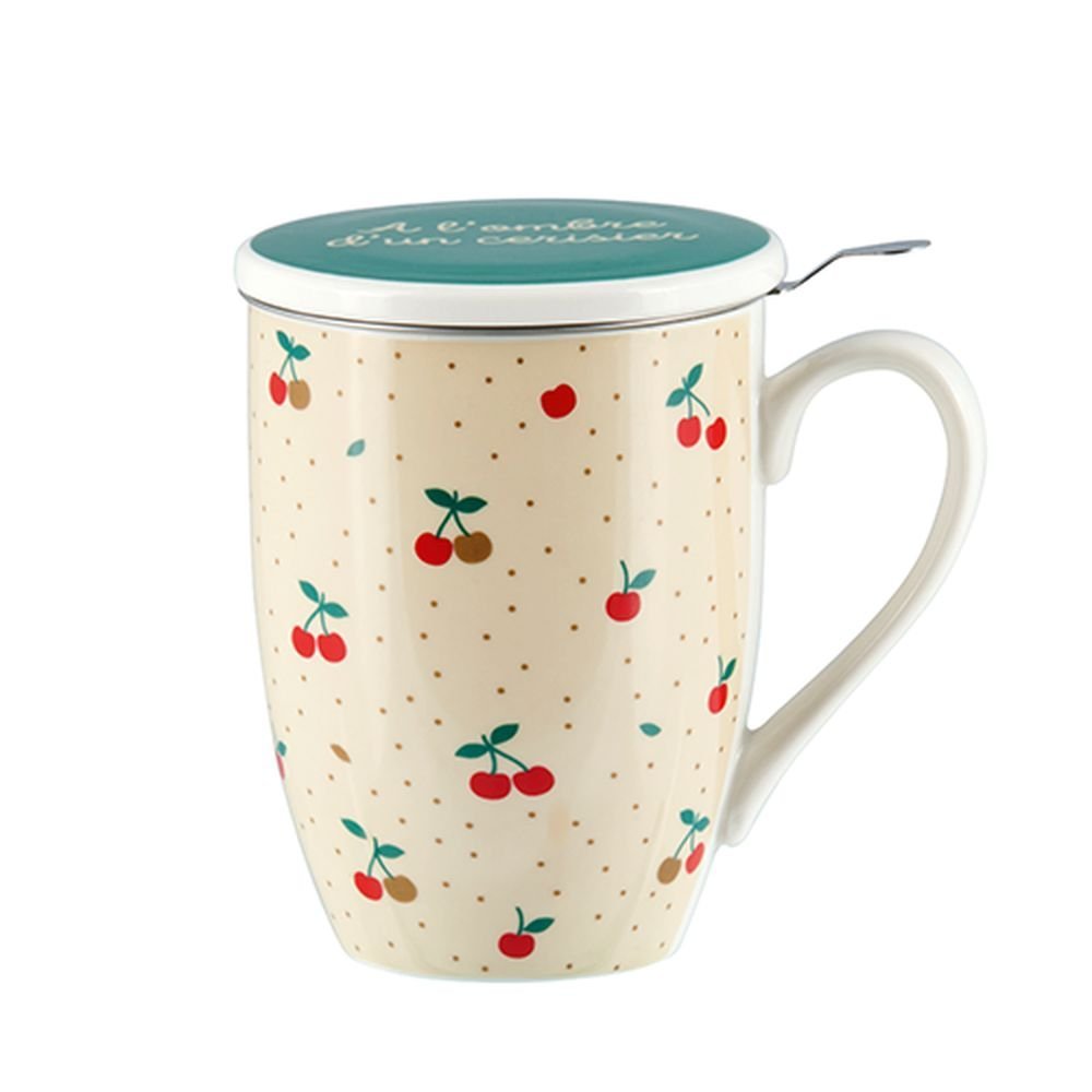 Taza porcelana con infusor y tapa cerezas DERRIERE LA PORTE 38 cl Imagen principal del producto