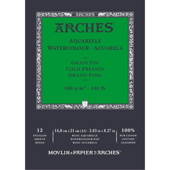 Bloc Espiral Estándar Liso 12H 300g | Arches | Cartón | Formato Estándar | Pack 1 Unidades